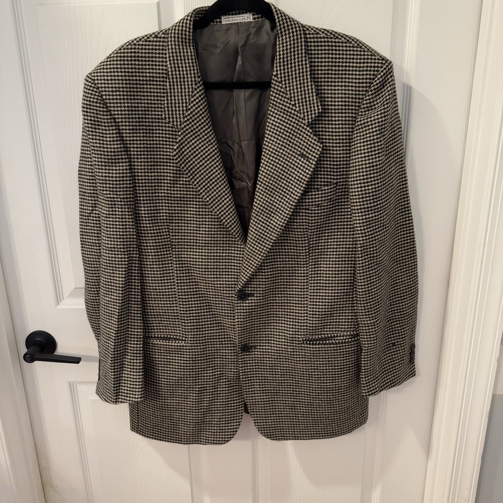 Ungaro Paris Blazer Mens 40 R Wool Brown‎ Houndstooth Suit Jacket Sport Coat